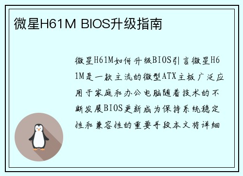 微星H61M BIOS升级指南